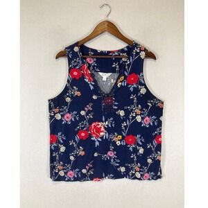 Boho Floral Market & Spruce Women XL Navy Blue Crochet V-Neck Sleeveless Blouse